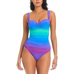 Bleu Rod Beattie Heat Of The Moment Shirred Bandeau One-Piece Swimsuit 8 New